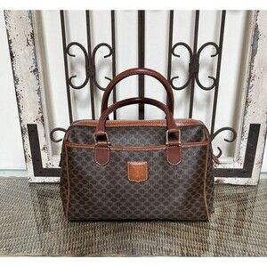 Celine Macadam Monogram Boston Bag Vintage Mid 1990's Leather Coated Canvas PVC